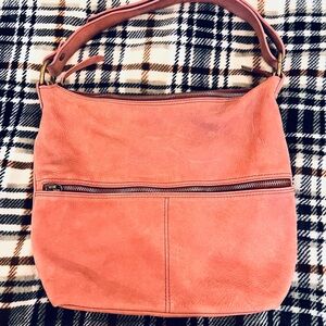 Sundance Italian Leather Hobo Shoulder Bag in Nude Pink